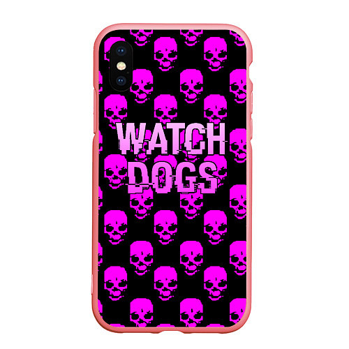 Чехол iPhone XS Max матовый Watch dogs neon skull / 3D-Баблгам – фото 1