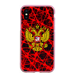 Чехол iPhone XS Max матовый Россия текстура символика, цвет: 3D-розовый