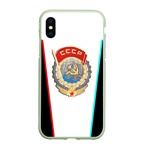 Чехол iPhone XS Max матовый Герб РФ текстура / 3D-Салатовый – фото 1