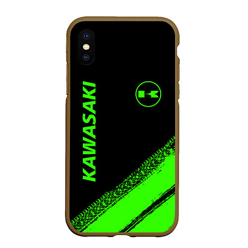 Чехол iPhone XS Max матовый Kawasaki - logo / 3D-Коричневый – фото 1