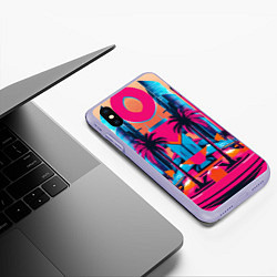 Чехол iPhone XS Max матовый Пальмы среди небоскребов, цвет: 3D-светло-сиреневый — фото 2