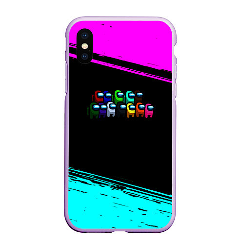 Чехол iPhone XS Max матовый Among us neon colors / 3D-Сиреневый – фото 1