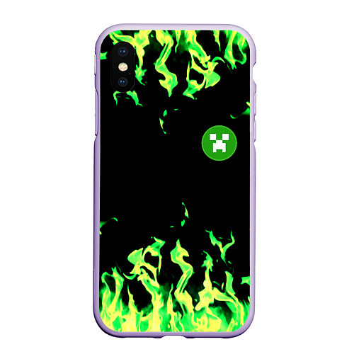 Чехол iPhone XS Max матовый Minecraft green flame / 3D-Светло-сиреневый – фото 1