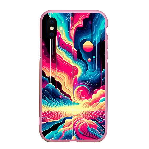 Чехол iPhone XS Max матовый Neon space fantasy - ai art / 3D-Розовый – фото 1