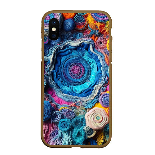 Чехол iPhone XS Max матовый Вязаные цветы - пэчворк / 3D-Коричневый – фото 1