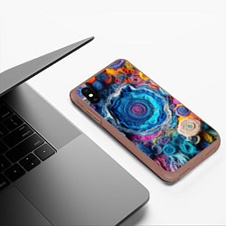 Чехол iPhone XS Max матовый Вязаные цветы - пэчворк, цвет: 3D-коричневый — фото 2