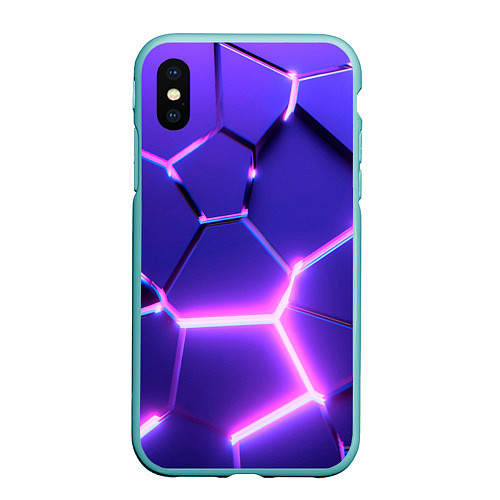 Чехол iPhone XS Max матовый Фиолетовые плиты с розовым свечением / 3D-Мятный – фото 1