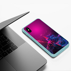 Чехол iPhone XS Max матовый Кот самурай с катаной киберпанк, цвет: 3D-мятный — фото 2