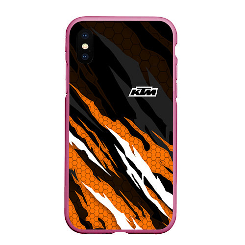 Чехол iPhone XS Max матовый KTM - Рваный гексагон / 3D-Малиновый – фото 1