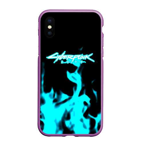 Чехол iPhone XS Max матовый Cyberpunk neon flame / 3D-Фиолетовый – фото 1