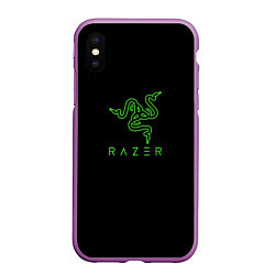 Чехол iPhone XS Max матовый Razer logo brend, цвет: 3D-фиолетовый