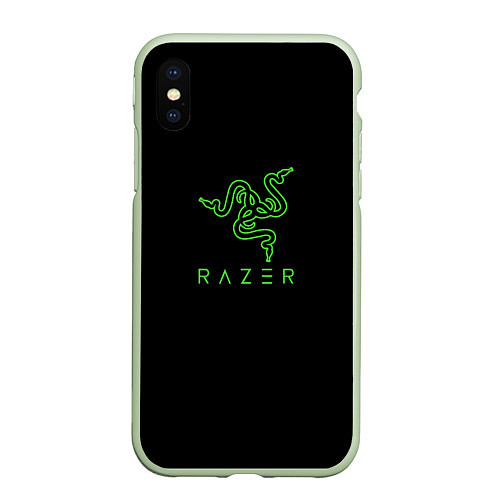 Чехол iPhone XS Max матовый Razer logo brend / 3D-Салатовый – фото 1