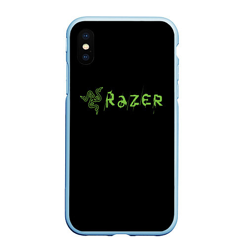 Чехол iPhone XS Max матовый Razer brend steel / 3D-Голубой – фото 1