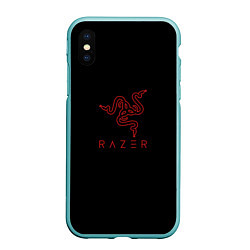 Чехол iPhone XS Max матовый Razer red logo, цвет: 3D-мятный