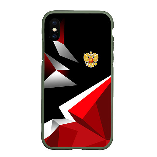 Чехол iPhone XS Max матовый Russia uniform - красный и черный / 3D-Темно-зеленый – фото 1