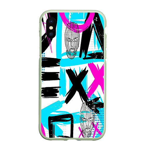 Чехол iPhone XS Max матовый Маска гопника / 3D-Салатовый – фото 1