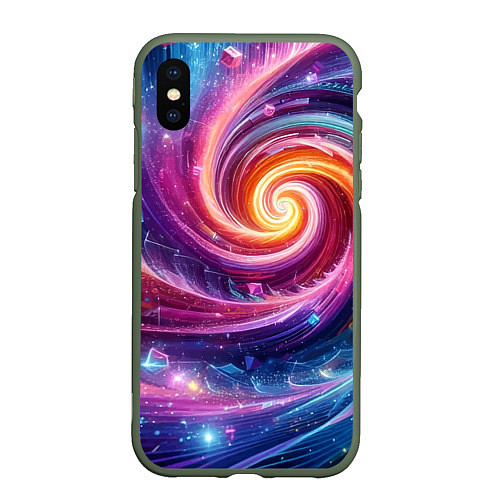 Чехол iPhone XS Max матовый Космическая галактическая спираль - неоновое свече / 3D-Темно-зеленый – фото 1