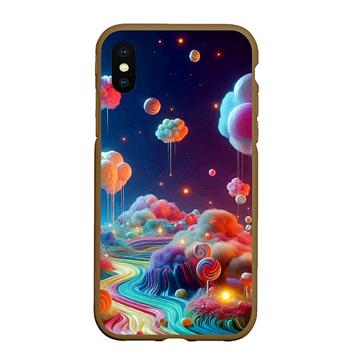 Чехол iPhone XS Max матовый Planet chupa chups - neon glow / 3D-Коричневый – фото 1