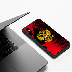 Чехол iPhone XS Max матовый Россия герб патриотический стиль, цвет: 3D-черный — фото 2