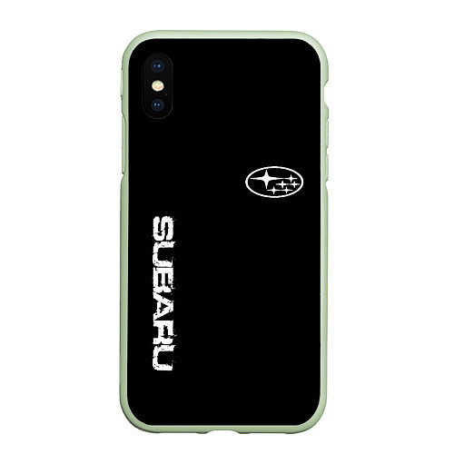 Чехол iPhone XS Max матовый Subaru logo white / 3D-Салатовый – фото 1