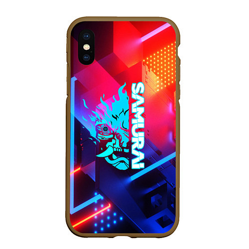 Чехол iPhone XS Max матовый Samurai neon game / 3D-Коричневый – фото 1