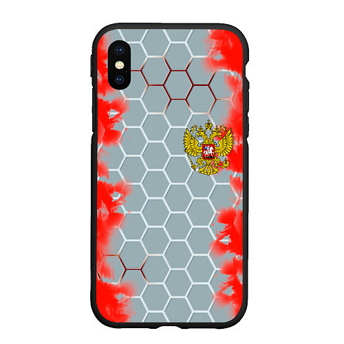 Чехол iPhone XS Max матовый Россия абстрактные соты / 3D-Черный – фото 1