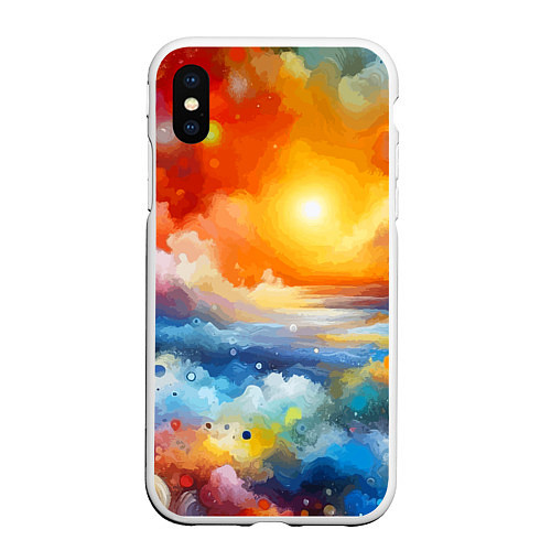 Чехол iPhone XS Max матовый Закат солнца - разноцветные облака / 3D-Белый – фото 1