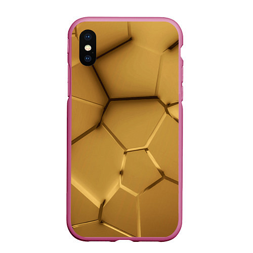 Чехол iPhone XS Max матовый Золотые неоновые плиты в разломе / 3D-Малиновый – фото 1