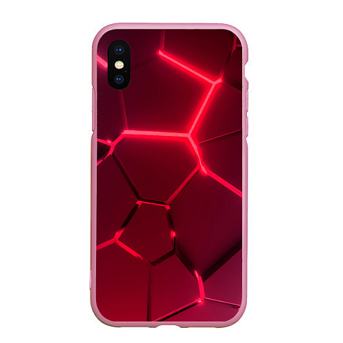 Чехол iPhone XS Max матовый Маджента неоновые плиты в разломе / 3D-Розовый – фото 1