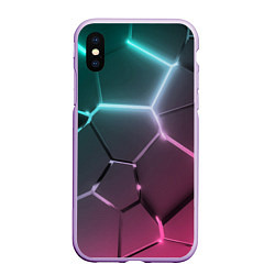 Чехол iPhone XS Max матовый Голубые и розовые неоновые плиты в разломе, цвет: 3D-сиреневый