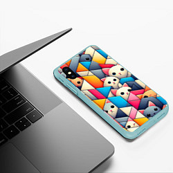 Чехол iPhone XS Max матовый Geometric pattern with kittens - ai art, цвет: 3D-мятный — фото 2