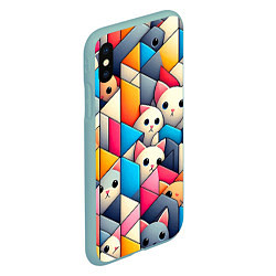 Чехол iPhone XS Max матовый Geometric pattern with kittens - ai art, цвет: 3D-мятный — фото 2