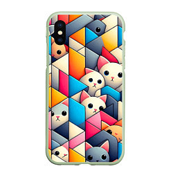 Чехол iPhone XS Max матовый Geometric pattern with kittens - ai art