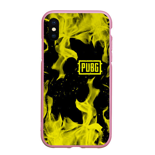 Чехол iPhone XS Max матовый PUBG жёлтый огонь / 3D-Розовый – фото 1