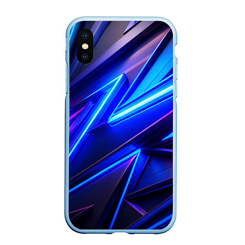 Чехол iPhone XS Max матовый Яркие неоновые геометрические линии / 3D-Голубой – фото 1