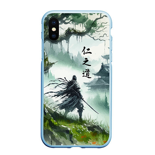 Чехол iPhone XS Max матовый Samurai - ghost of Tsushima / 3D-Голубой – фото 1