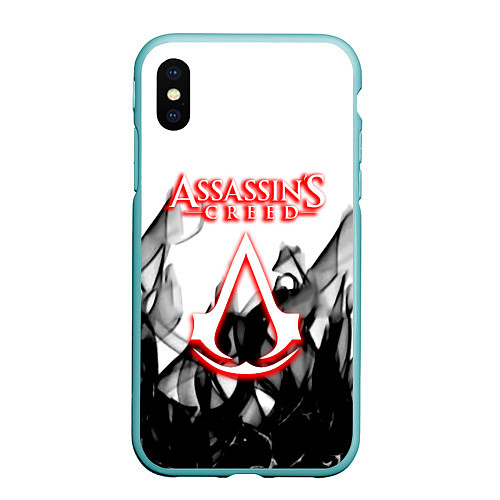 Чехол iPhone XS Max матовый Assassins Creed огненное лого гейм / 3D-Мятный – фото 1