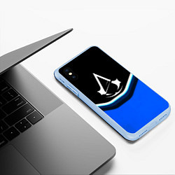 Чехол iPhone XS Max матовый Assassins Creed logo abstergo, цвет: 3D-голубой — фото 2