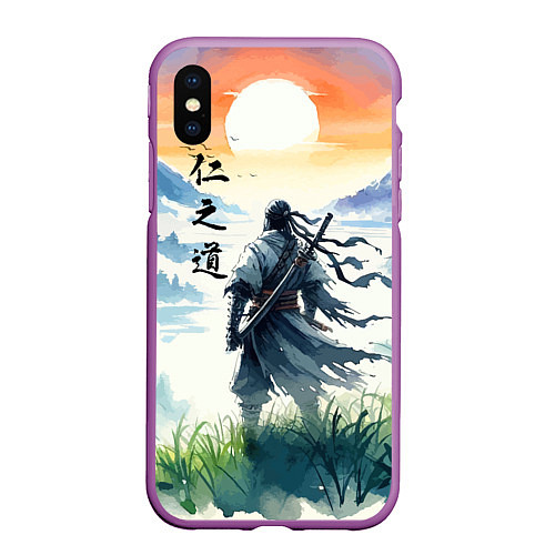 Чехол iPhone XS Max матовый Ghost of Tsushima - samurai on the background of t / 3D-Фиолетовый – фото 1