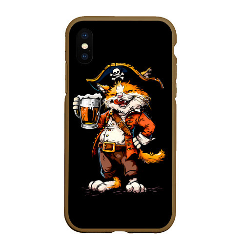 Чехол iPhone XS Max матовый Весёлый кот пират с пивом / 3D-Коричневый – фото 1