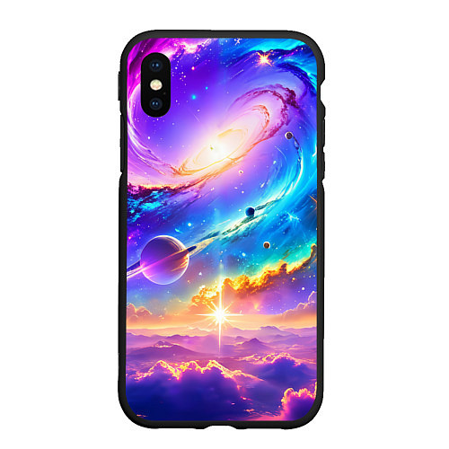 Чехол iPhone XS Max матовый Космос в неоновых тонах / 3D-Черный – фото 1