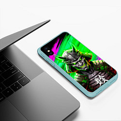 Чехол iPhone XS Max матовый Самурай в маске черепа, цвет: 3D-мятный — фото 2