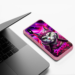 Чехол iPhone XS Max матовый Кот в самурайском стиле, цвет: 3D-малиновый — фото 2