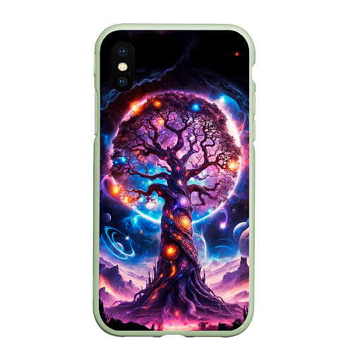 Чехол iPhone XS Max матовый Дерево жизни в космосе / 3D-Салатовый – фото 1