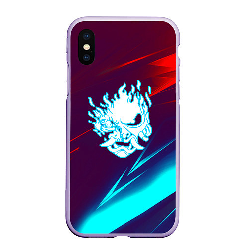 Чехол iPhone XS Max матовый Samurai geometry stripes neon / 3D-Светло-сиреневый – фото 1