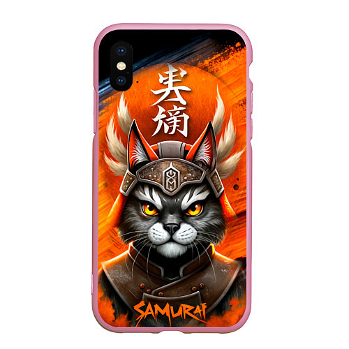 Чехол iPhone XS Max матовый Cat samurai / 3D-Розовый – фото 1