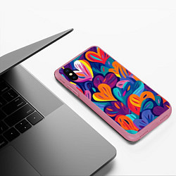 Чехол iPhone XS Max матовый Радужные сердца, цвет: 3D-малиновый — фото 2