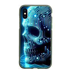 Чехол iPhone XS Max матовый Cyber neon skull - ai art с дорожками на плате