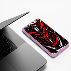 Чехол iPhone XS Max матовый Красно-белое абстрактное лицо на чёрном фоне, цвет: 3D-сиреневый — фото 2