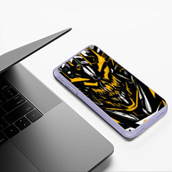 Чехол iPhone XS Max матовый Жёлто-белое абстрактное лицо на чёрном фоне, цвет: 3D-светло-сиреневый — фото 2